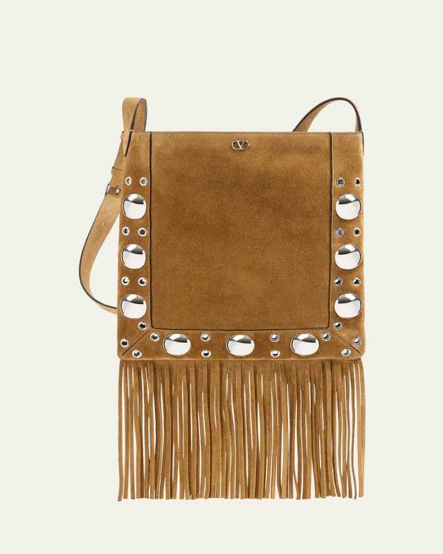 Nellcote Studded Fringe Suede Crossbody Bag